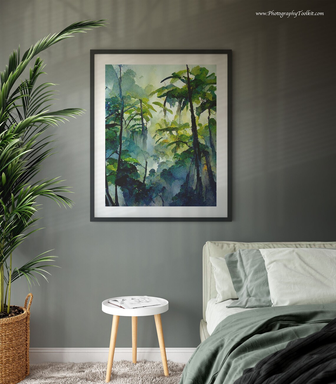 Sunlit Misty Tropical Forest Watercolor Jungle Nature Poster - Image 3