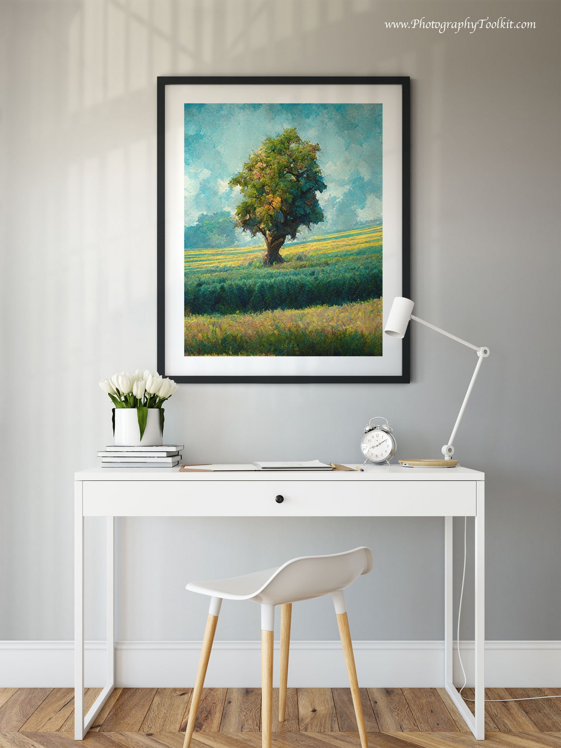 Lone Oak Tree Golden Field Impressionist Countryside Nature Poster - Image 2
