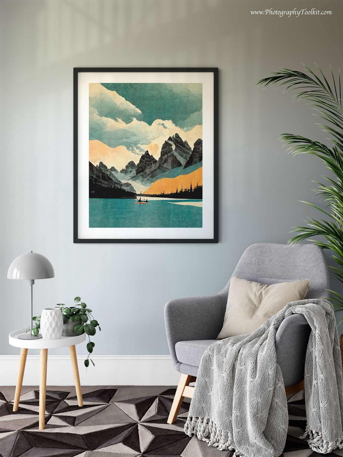 Moraine Lake Banff Retro Peaks Turquoise Canoe Vintage Poster - Image 6