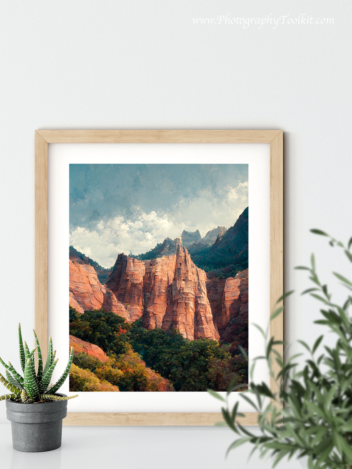 Zion Canyon Red Cliffs Wall Art Towering Sandstone Green Valley View - Image 5