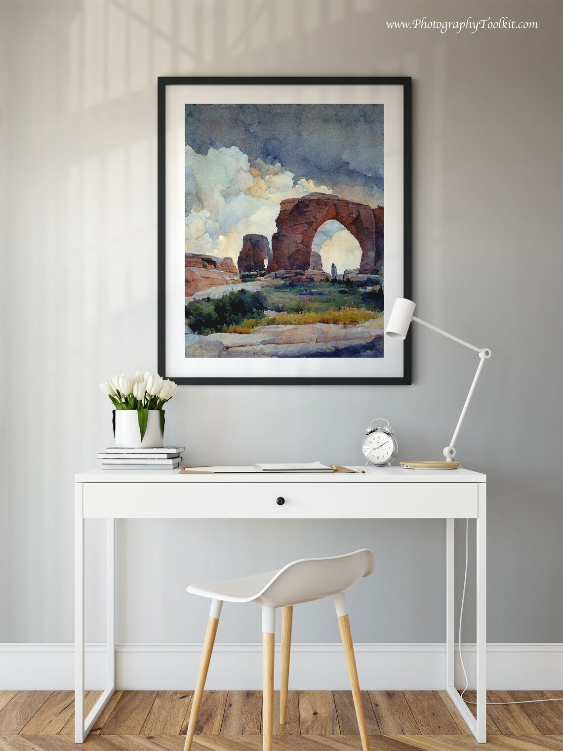 Red Rock Arch Watercolor Lone Traveler Desert Scenic Adventure Poster - Image 2