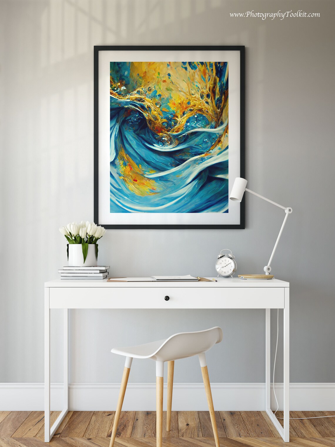 Blue and Gold Abstract Art Print, Modern Wall Art - Image 2