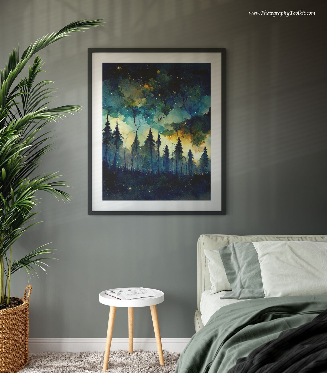 Starry Night In The Forest Watercolor Art Print - Image 3