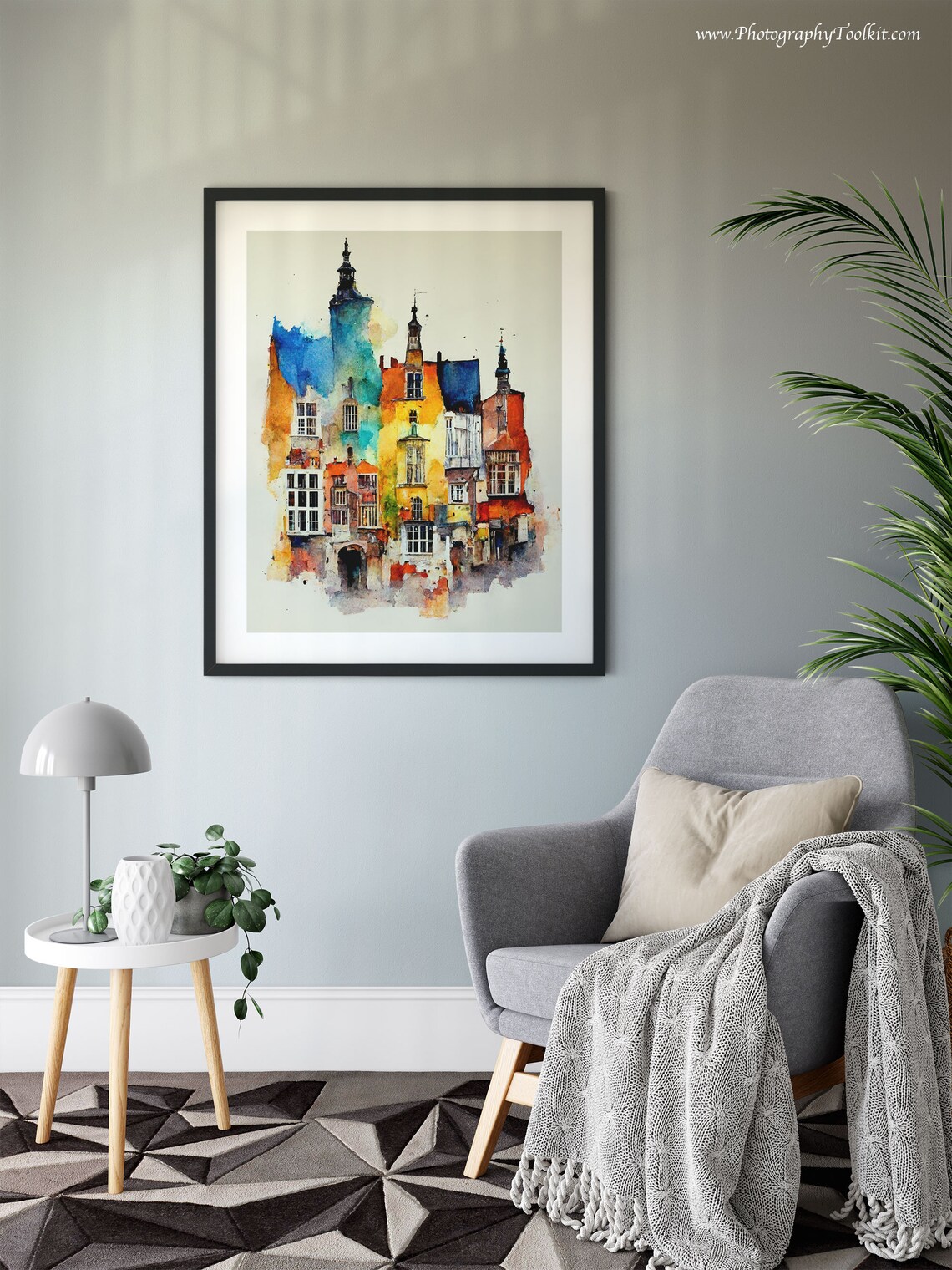 Bruges Belgium Medieval Facades Church Towers Watercolor Poster - Image 6