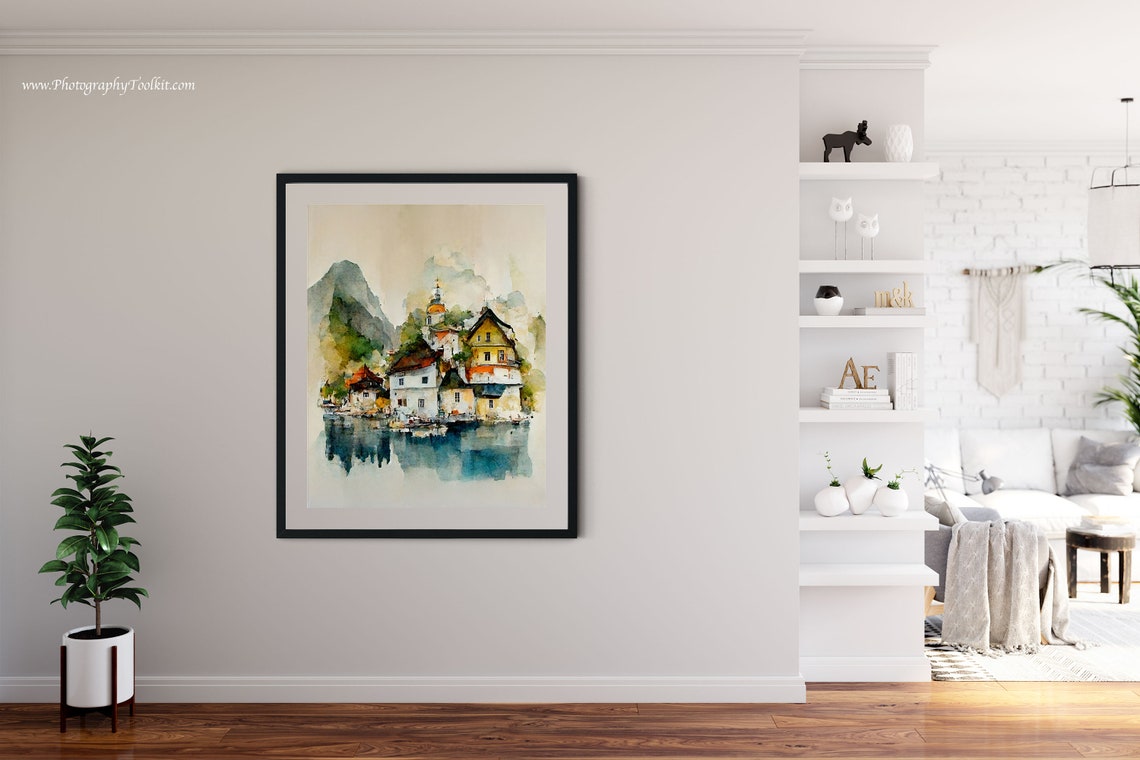 Hallstatt Austria Lakeside Village Charm Scenic Watercolor Poster - Image 4