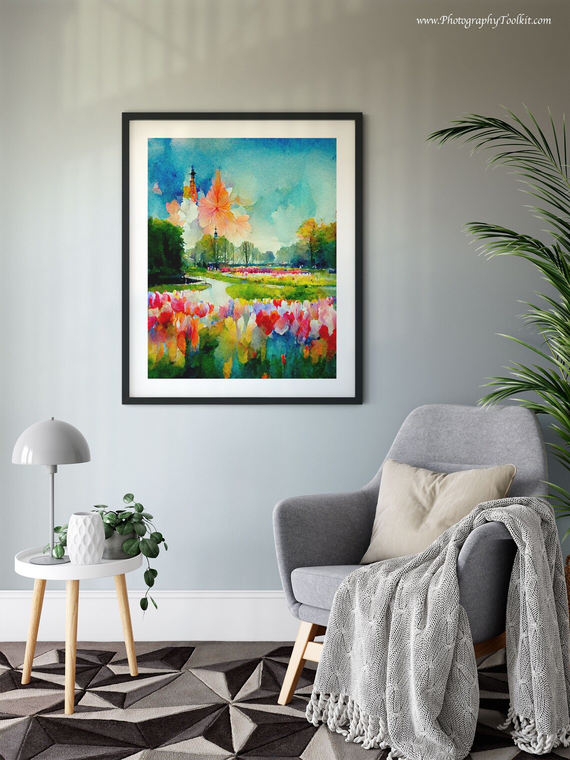 Keukenhof Tulips Dutch Windmill Spring Garden Watercolor Poster - Image 6