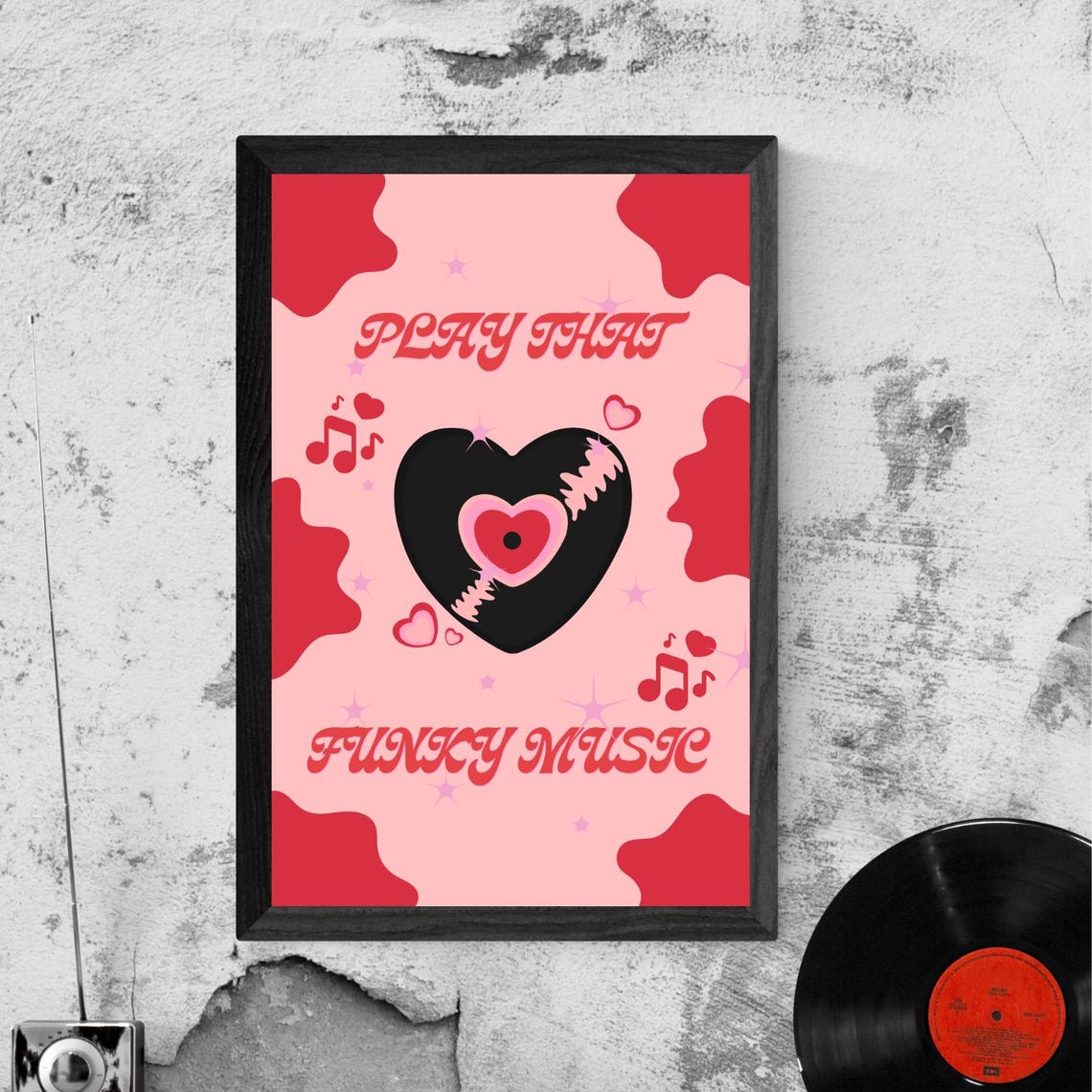 Play That Funky Music Retro Heart Vinyl Record Lover's Print