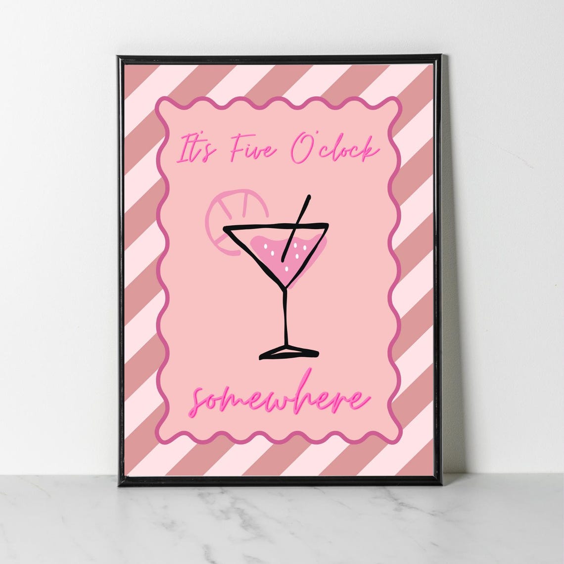 Its Five Oclock Somewhere Pink Martini Cocktail Retro Bar Poster