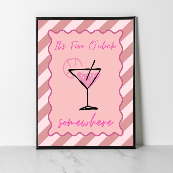 Its Five Oclock Somewhere Pink Martini Cocktail Retro Bar Poster