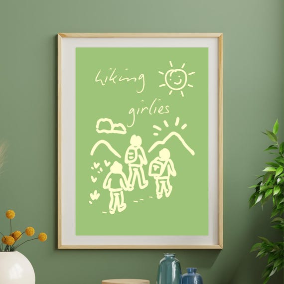 Hiking Girlies Art Print Colorful Minimalist Design