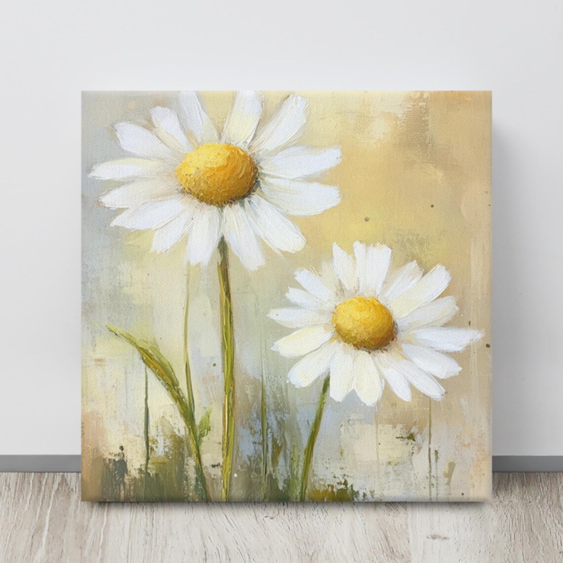 White Chamomile Daisies Golden Background Floral Art Wall Poster
