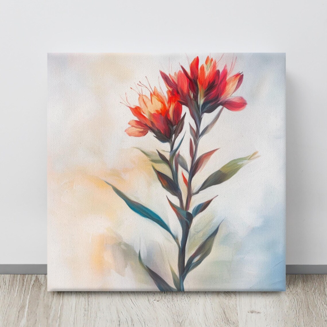 Red Indian Paintbrush Wildflower Soft Pastel Botanical Art Poster