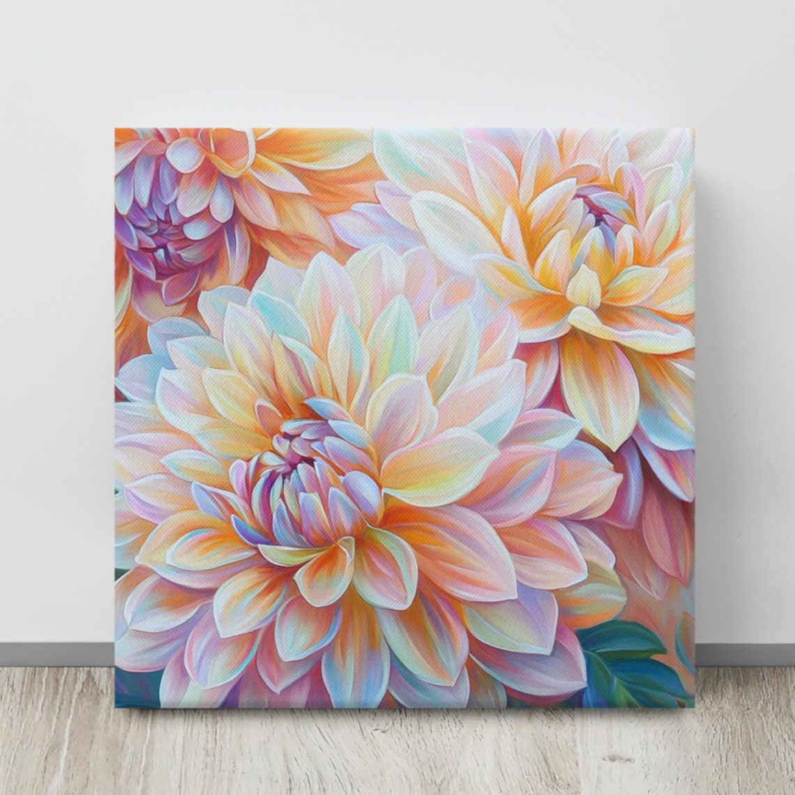 Pastel Rainbow Dahlias Peach Lavender Pink Dreamy Painterly Art Poster