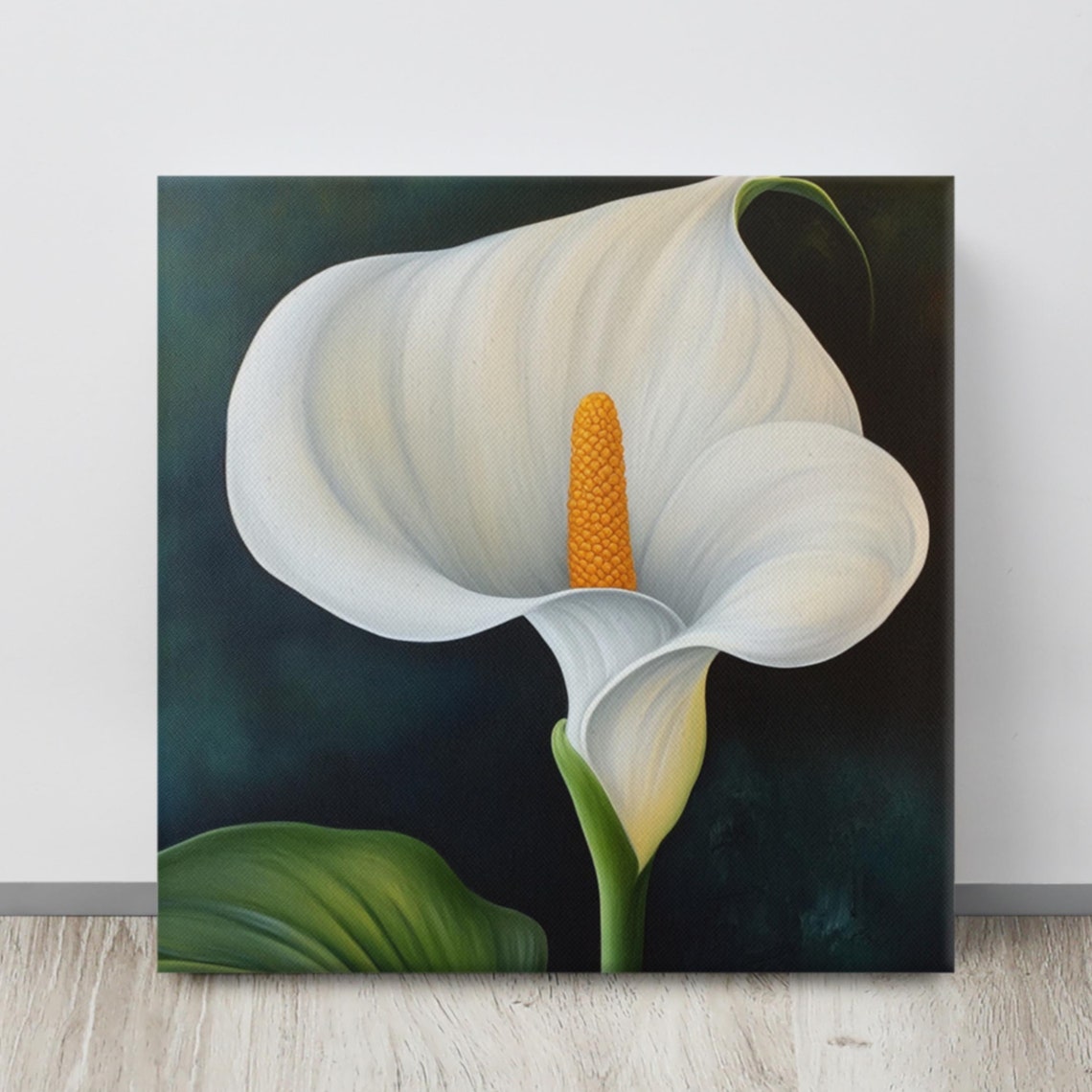 White Calla Lily Orange Spadix Dark Elegant Floral Art Poster
