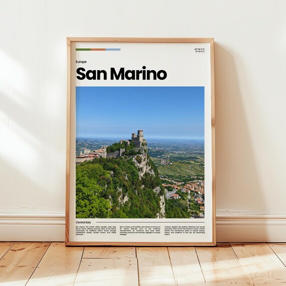 San Marino Italy Mount Titano Fortress Castle Aerial Travel Poster