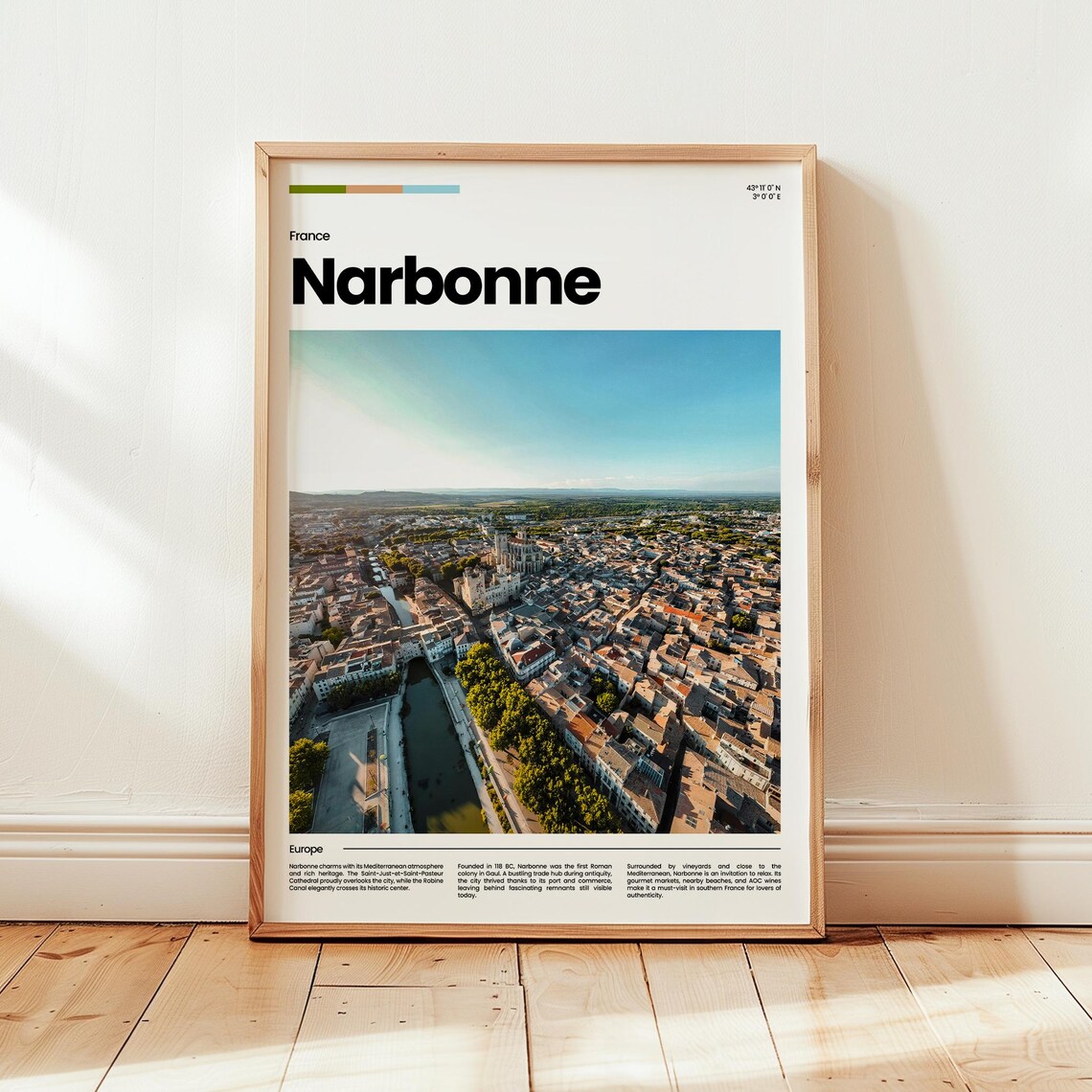 Narbonne France Aerial Old Town Canal Southern France Travel Poster