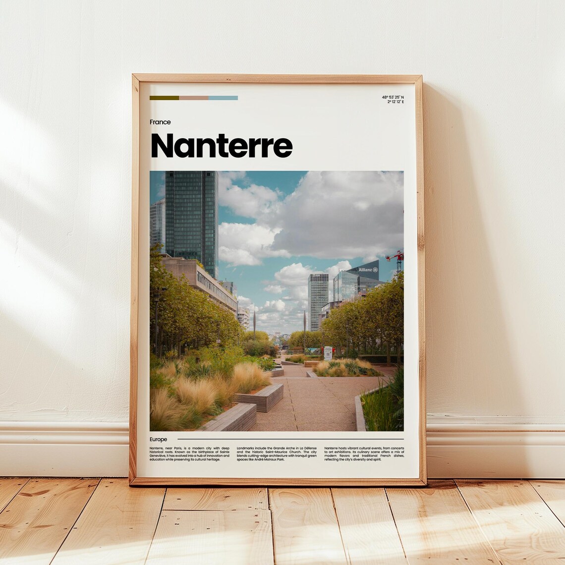 Nanterre France Travel Poster Modern Skyline Paris Suburb Europe