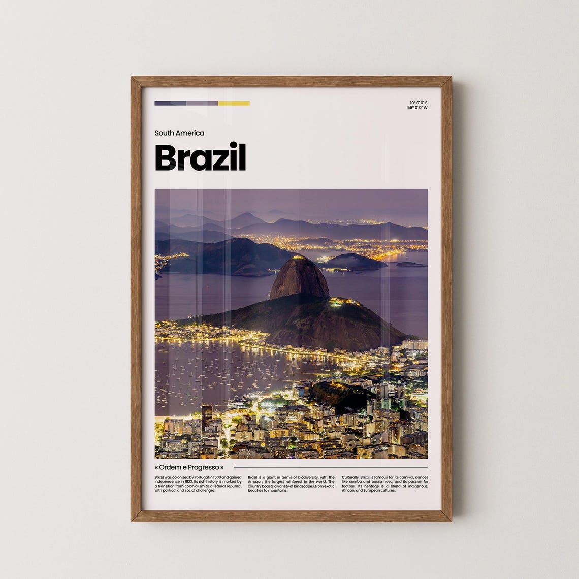 Brazil Rio de Janeiro Sugarloaf Mountain Night Lights Scenic Poster