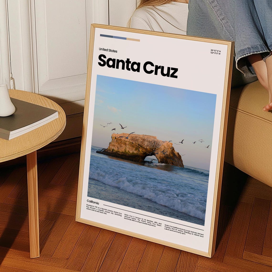 Santa Cruz California Coastal Rock Arch Seabirds Surf Scene Poster - Image 3