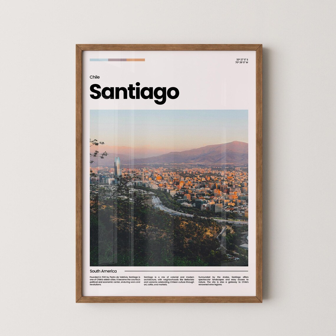 Santiago Chile Andes Sunset Golden Cityscape Photo Art Poster
