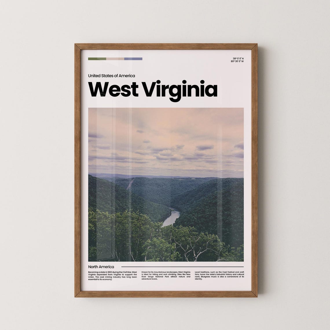 West Virginia New River Gorge Mountain River Valley Scenic Poster