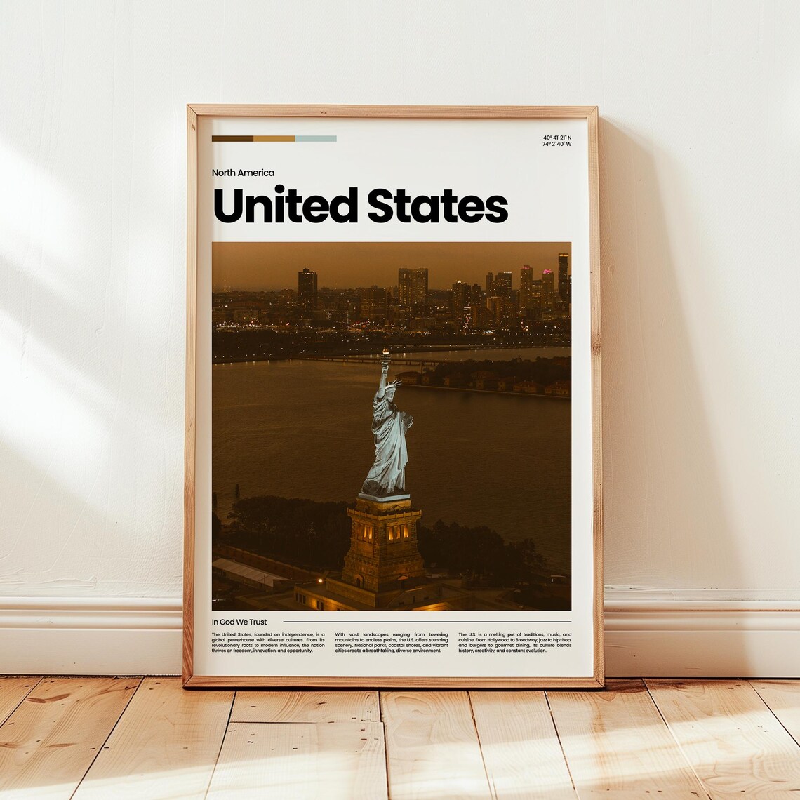 Statue Of Liberty At Night Over New York Harbor Travel Photo Poster