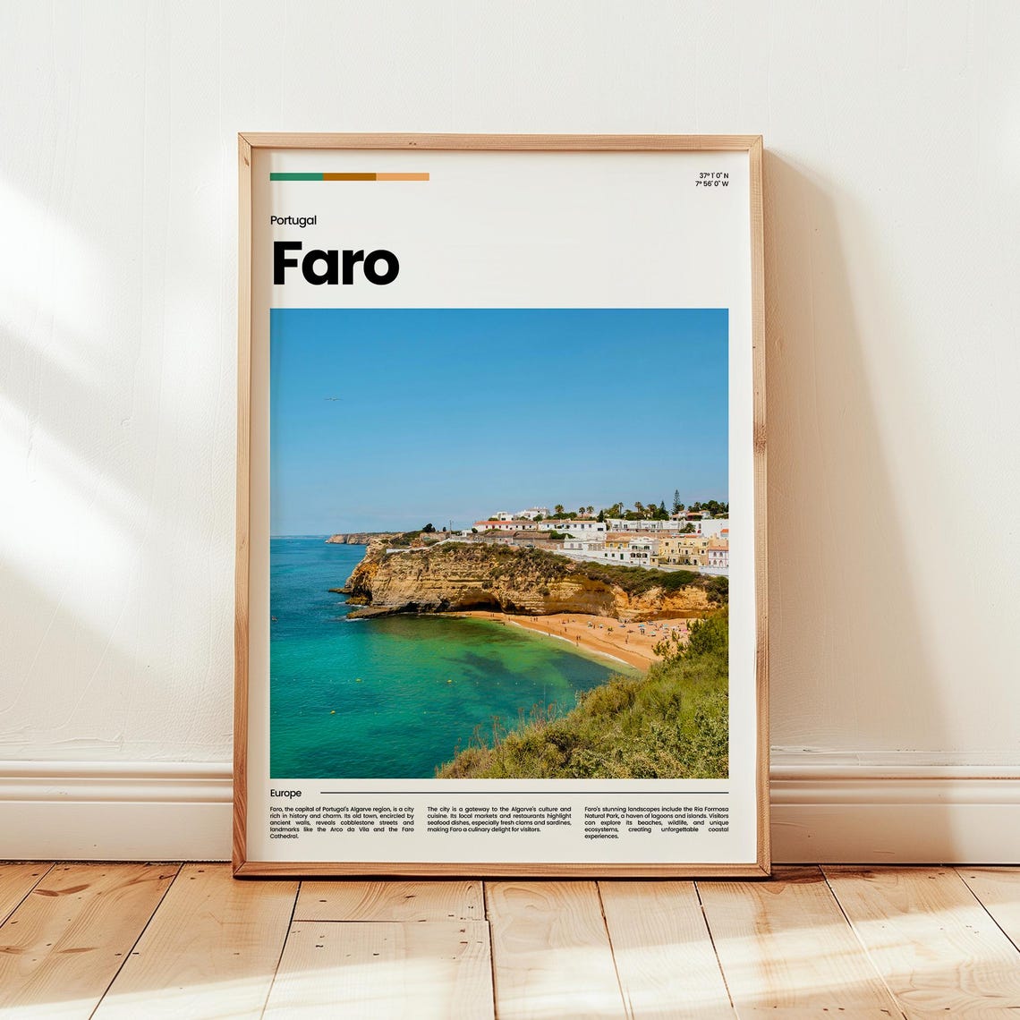 Faro Portugal Algarve Coast Golden Cliffs Beach Travel Poster