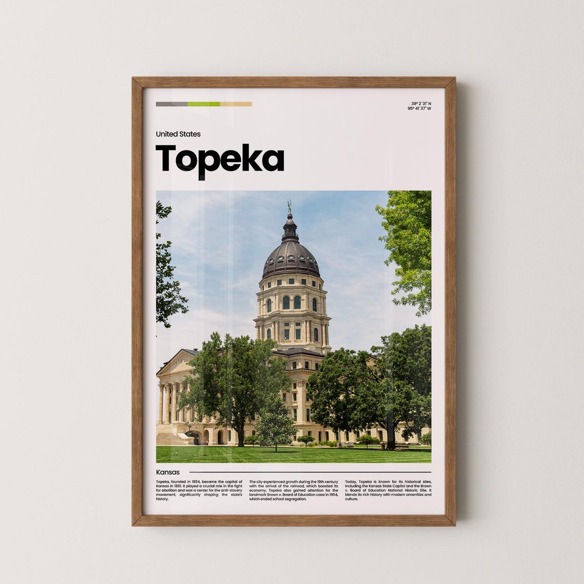 Topeka Kansas State Capitol Dome Classic Civic Travel Poster