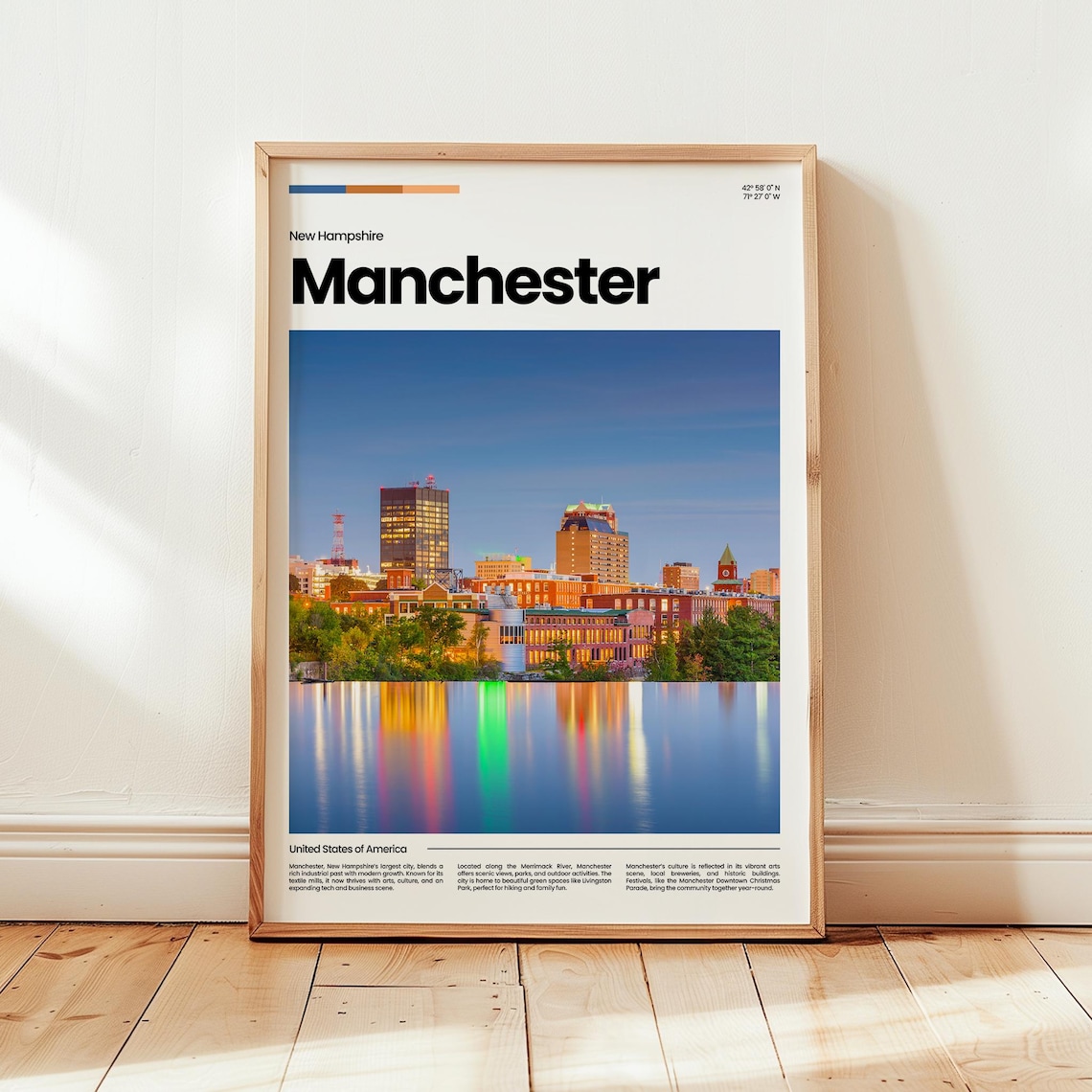 Manchester New Hampshire Downtown Dusk Photo Travel Art Poster
