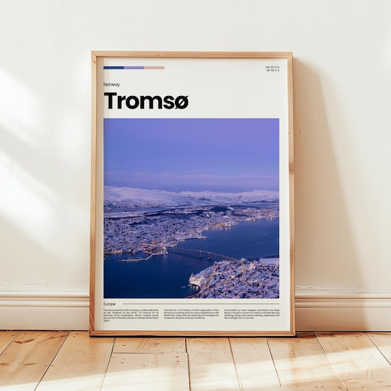 Tromso Norway Arctic Travel Poster Night Harbor Snowy City Lights Photo Art