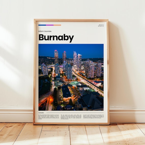 Burnaby British Columbia Night Skyline City Lights Travel Poster