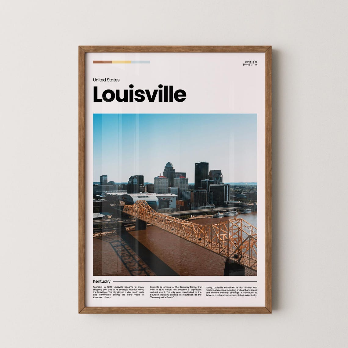 Louisville Ohio River Bridge Kentucky Skyline Warm Travel Poster