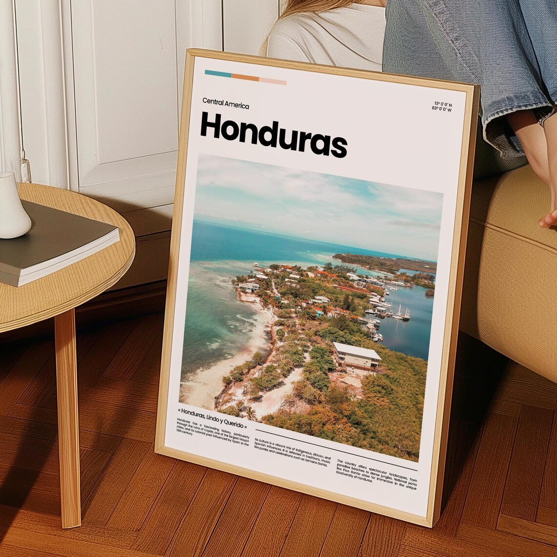 Honduras Caribbean Coast Aerial Village Beaches Central America Poster - Image 3