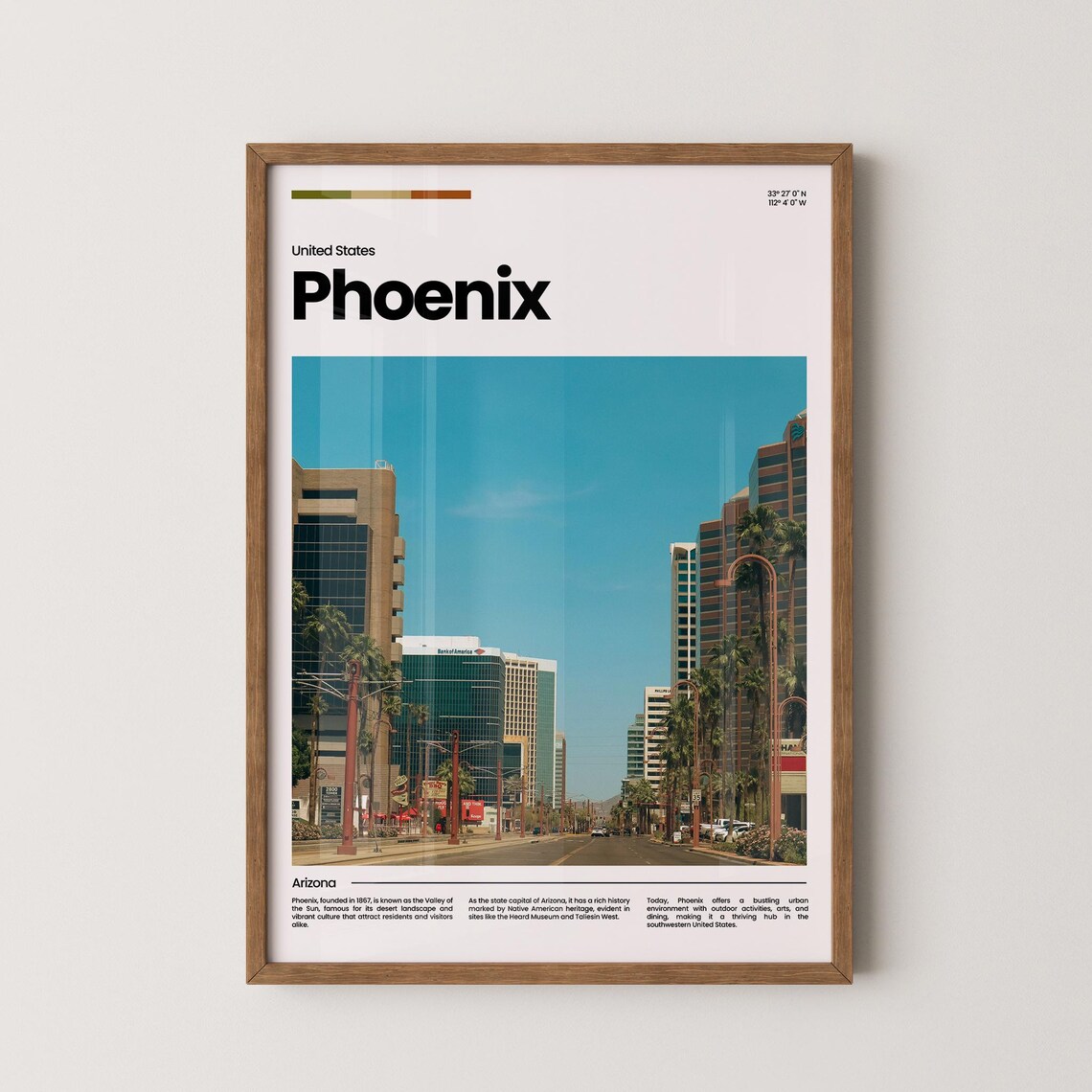Phoenix Arizona Downtown Skyscrapers Palm Street Sunny City Poster