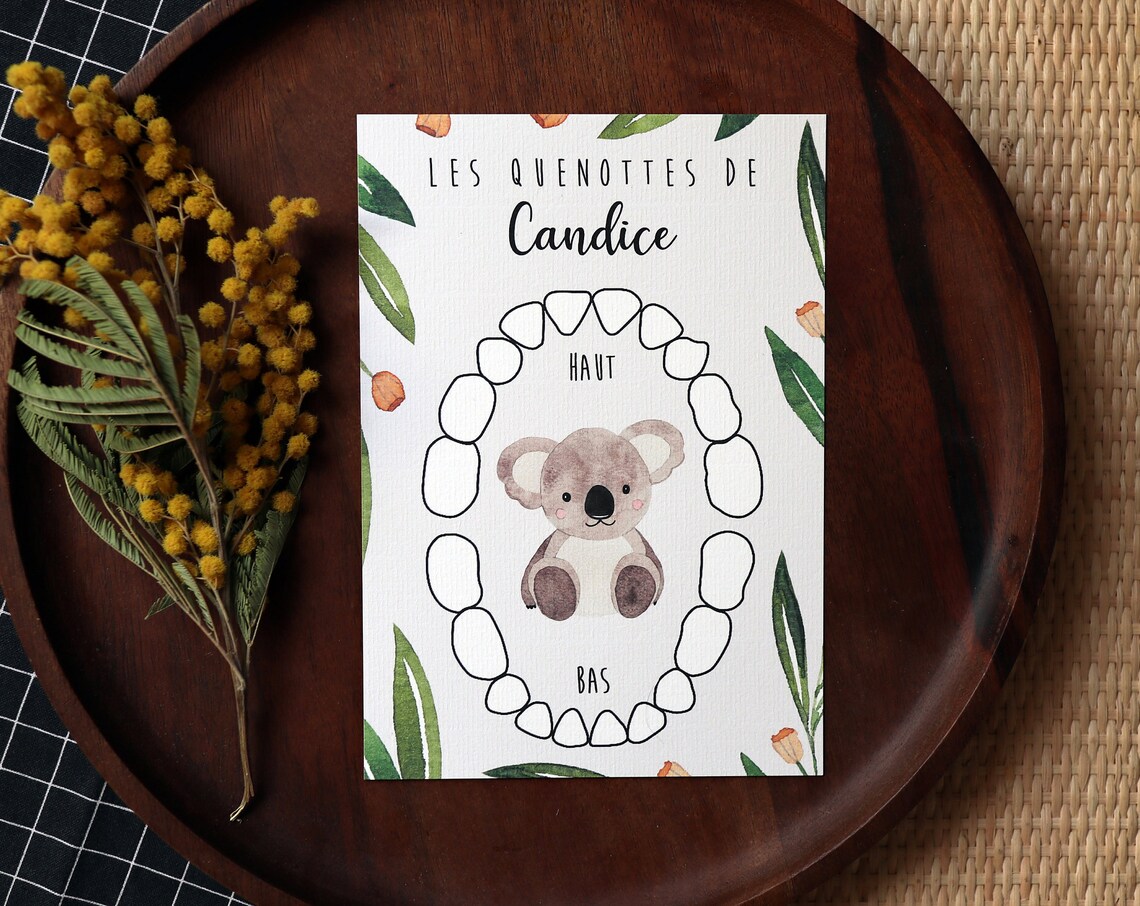 Personalized Koala Watercolor Art Print, Baby Teeth