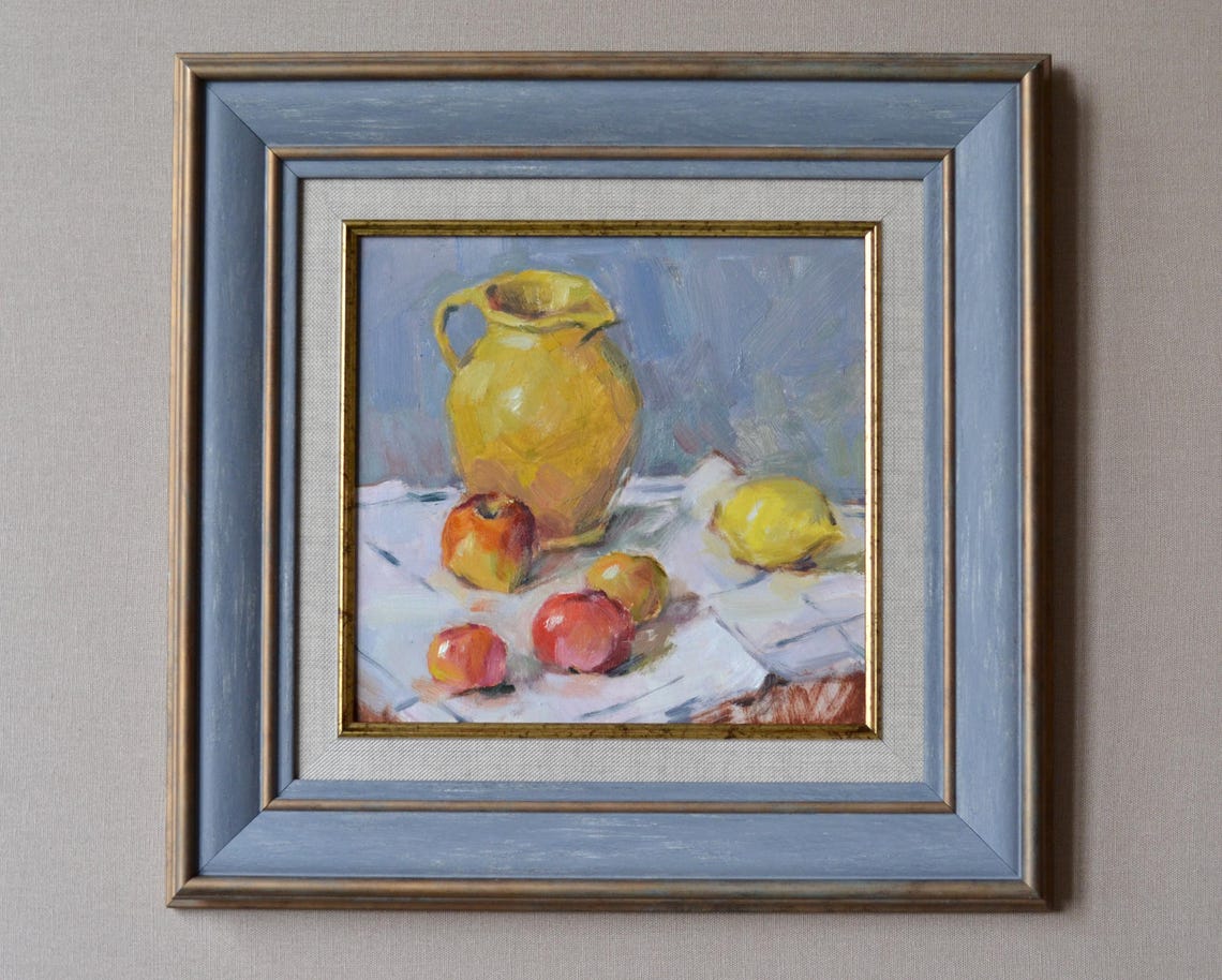Yellow Jug With Apples And Lemon Impressionist Kitchen Wall Art