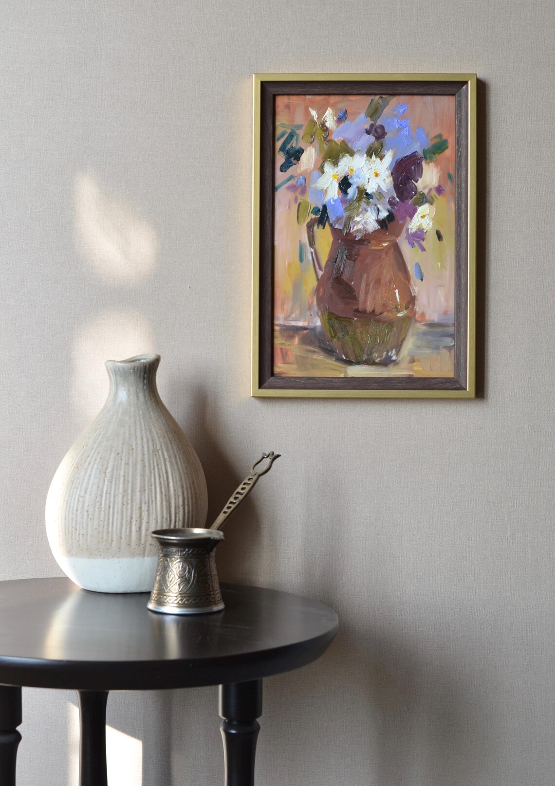 Original Floral Still Life Oil Painting Impressionistic Colorful Bouquet Of Wild Flowers In A Vase Framed Wall Art European Fine Art - Image 4