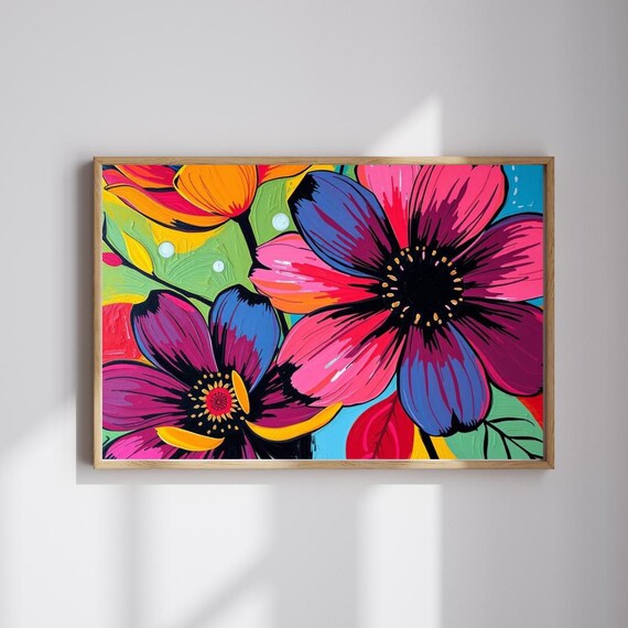 Vivid Cosmos Flowers Bold Painterly Floral Bloom Decor Art Poster