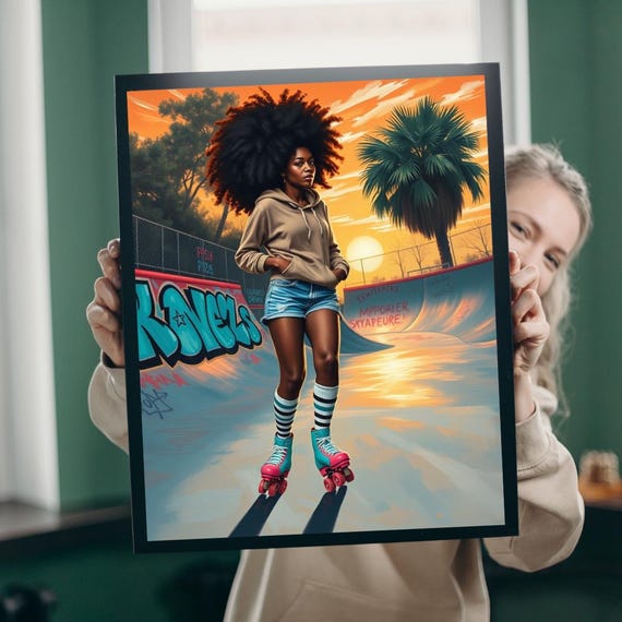Retro Skateboarder Jigsaw Puzzle African Woman Art