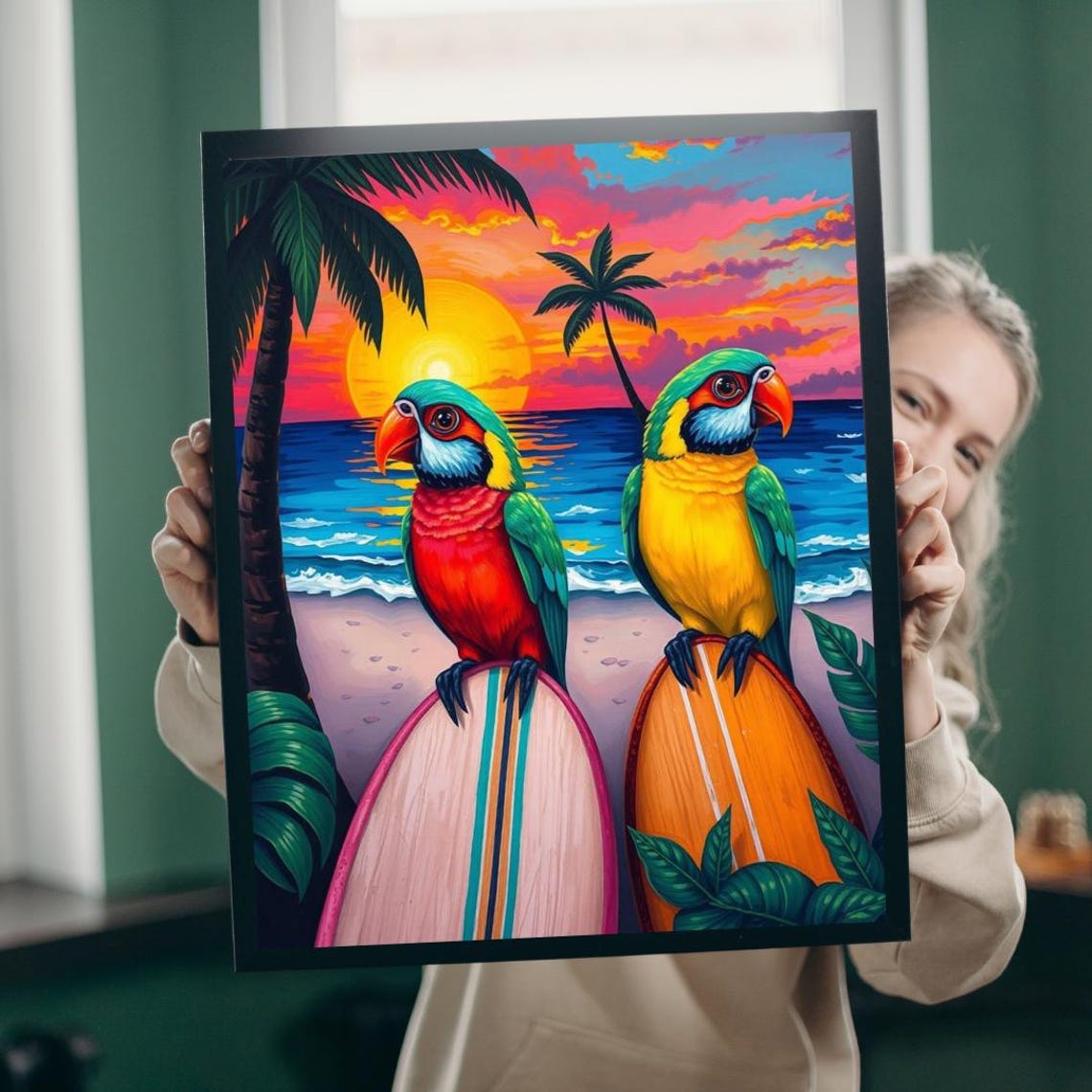 Tropical Parrots Jigsaw Puzzle Sunset Beach Scene Fun Family Activity