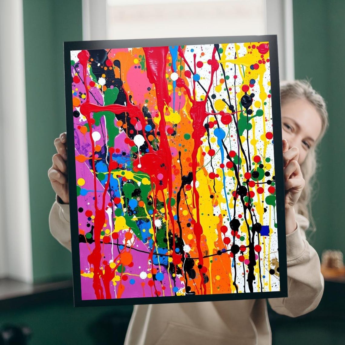Vibrant Paint Splatter Drip Abstract Expressionist Art Poster