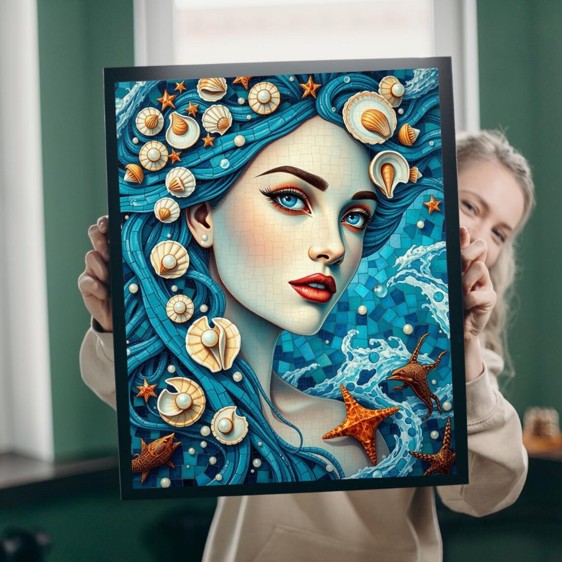 Oceanic Goddess Mosaic Puzzle, Nautical Jigsaw