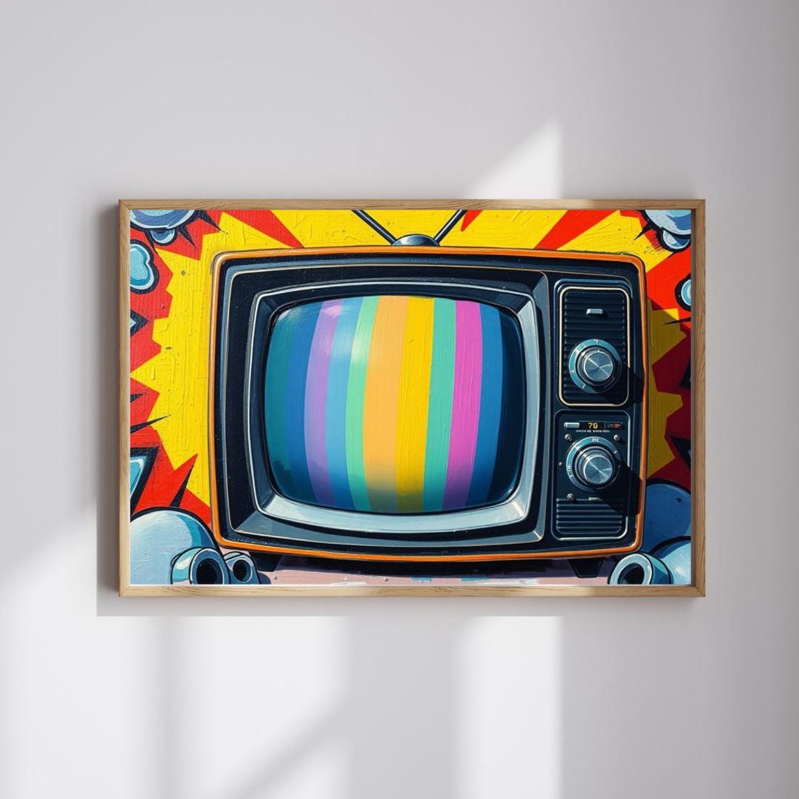 Retro Television with Rainbow Test Screen Vibrant Pop Art Wall Art