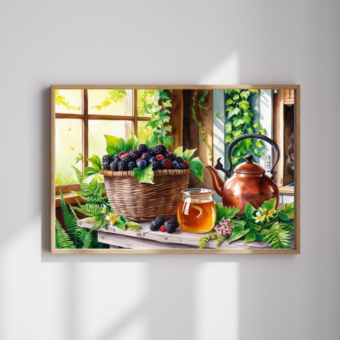 Wild Berries Honey Watercolor Still Life Blackberry Kettle Poster