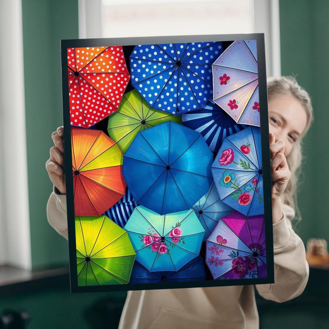 Colorful Umbrella Collage Rainbow Patterned Parasol Pop Art Poster