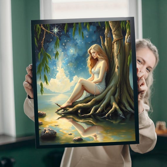 River Nymph, Starlit Fantasy Art Poster