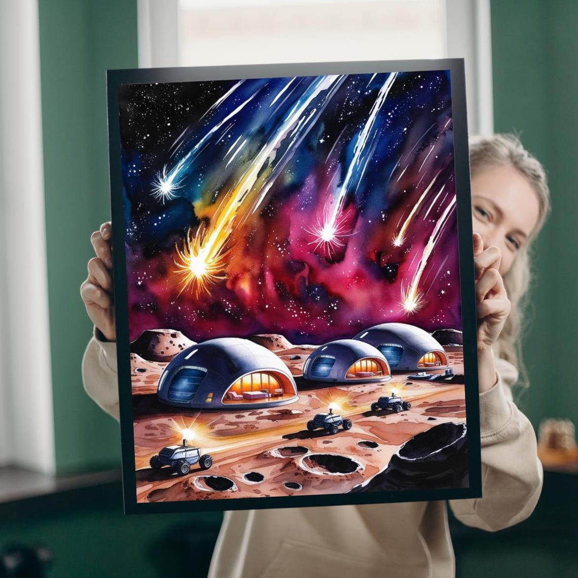 Meteor Shower Moon Base Jigsaw Puzzle Futuristic Space Domes