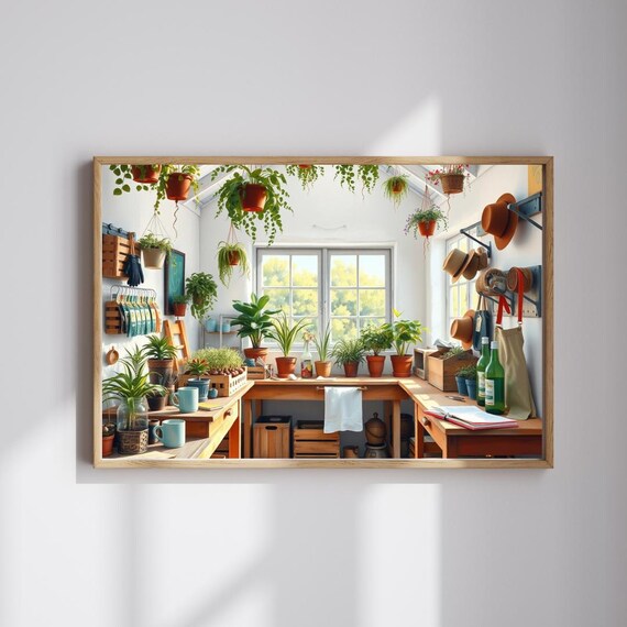 Bright Garden Potting Shed Plant Studio Greenhouse Interior Poster