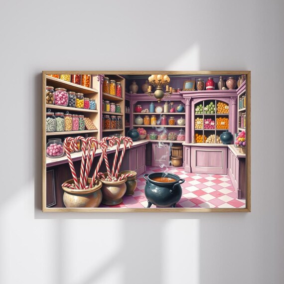 Vintage Candy Shop Purple Shelves Sweet Jars Candy Canes Poster