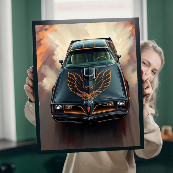 Classic Black Pontiac Trans Am With Gold Firebird Hood Decal Poster